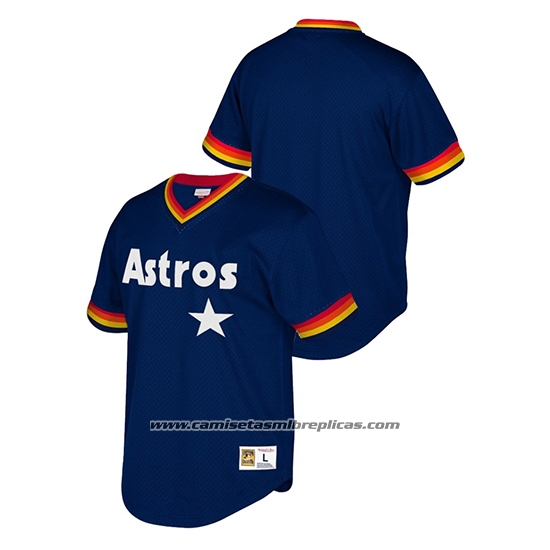 Camiseta Beisbol Hombre Houston Astros Cooperstown Collection Mesh Wordmark V-Neck Azul